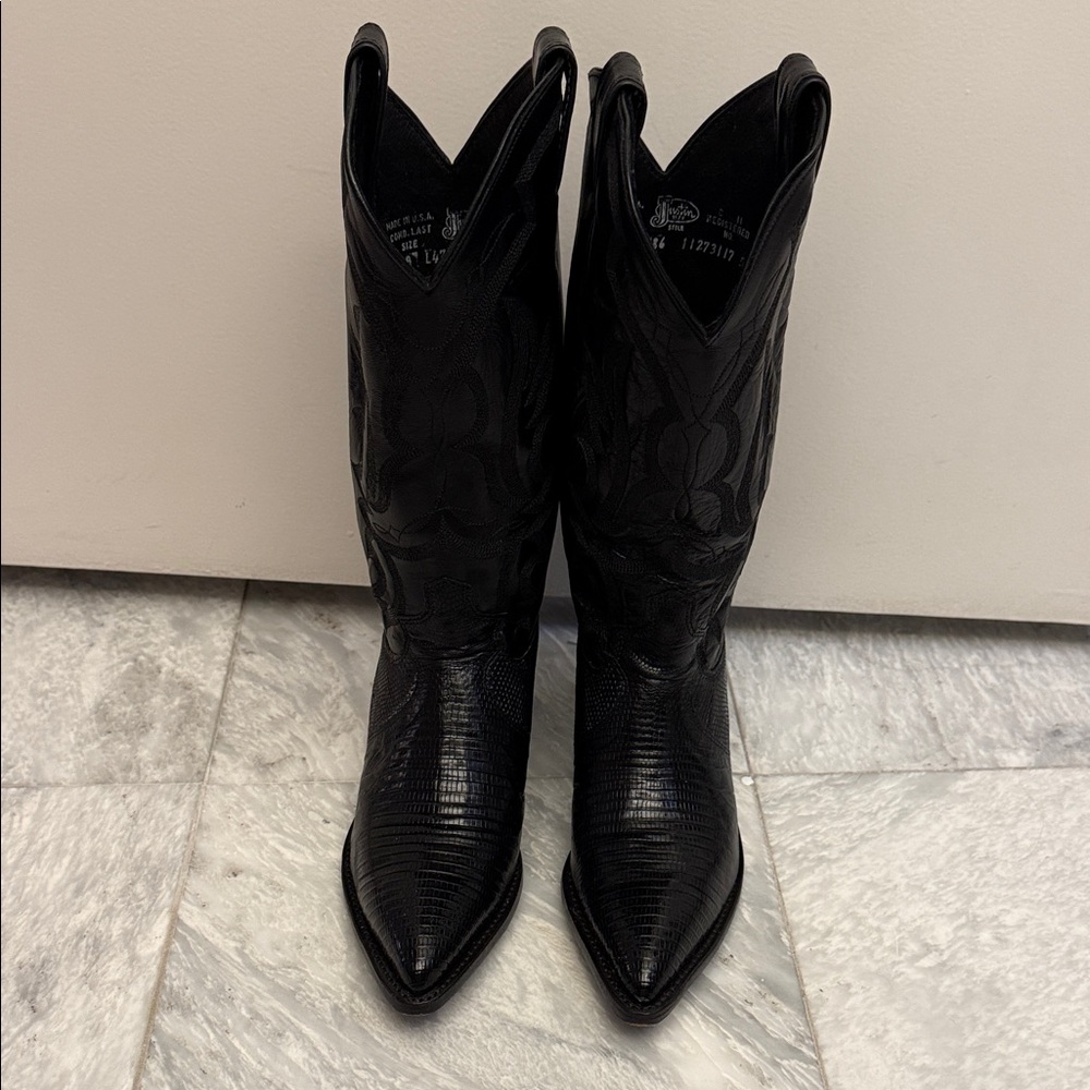 Women's Black Lizard Western Cowboy Boots